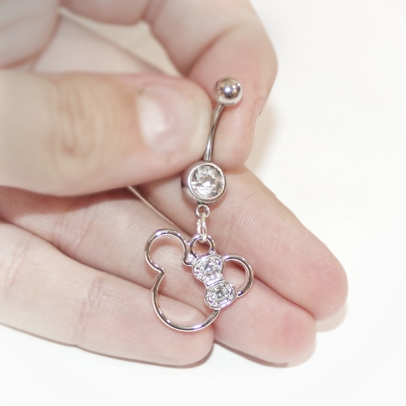 Silver Disney Minnie Mouse crystal bow belly ring - Picture 8 of 11